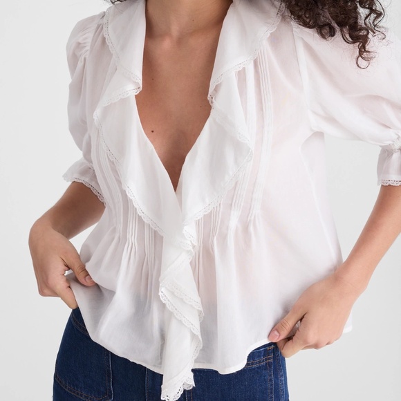 NWT MEDIUM Madewell Pintucked Ruffled Puff Sleeve Top - Picture 3 of 4